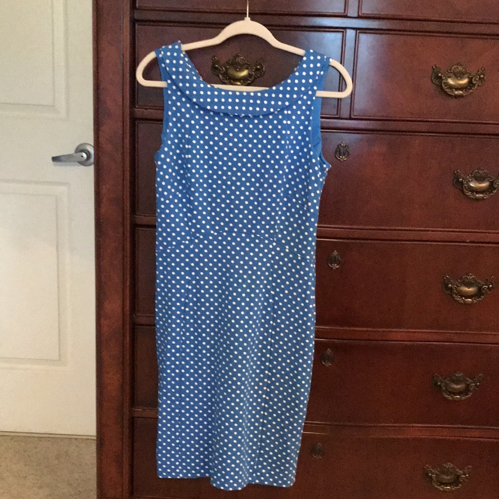 Blue Polka Dotted Dress from Lands End, Slimming 🐣 💐 - Picture 2 of 4
